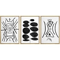 SIGNWIN Framed Canvas Print Wall Art Inkblots and Triangle Abstract Shapes Illustrations Expressionism Alternative Expressive Dark for Living Room, Bedroom, Office - 16
