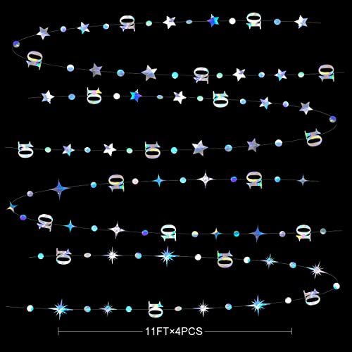 Image of Iridescent 10th Birthday Decorations Number 10 Circle Dot Twinkle Star Garland Metallic Hanging Streamer Bunting Banner Backdrop for Girls Boys Ten Year Old Birthday 10th Anniversary Party Supplies