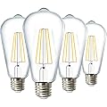 Sunco Lighting - 4 Pack Dusk to Dawn Light Bulbs LED Edison 5000K Daylight, CRI90 7W Equivalent 60W, Vintage Style ST64 Extra Bright Automatic Bulb, 800 Lumens, E26 Base, Light Sensing Outdoor UL