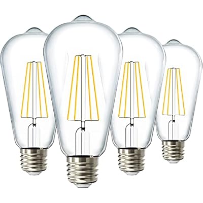 Sunco Lighting - 4 Pack Dusk to Dawn Light Bulbs LED Edison 5000K Daylight, CRI90 7W Equivalent 60W, Vintage Style ST64 Extra Bright Automatic Bulb, 800 Lumens, E26 Base, Light Sensing Outdoor UL