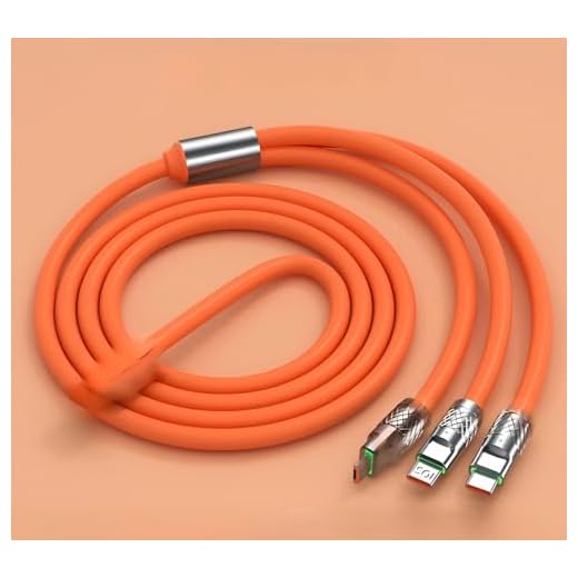 3 in 1 Liquid Silicone Fast Charging Cable with LED Light Indicator, Digital Display Charger Cord Compatible with iPhone 14/13/12 Pro Max, Samsung S23, Note 20, Google Pixel (Orange)