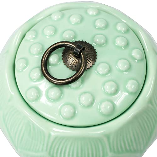 Dahlia Porcelain Tea Canister For Loose Tea, Airtight Longquan Celadon Tea Caddy, Carved Lotus 650 Ml #TOP3
