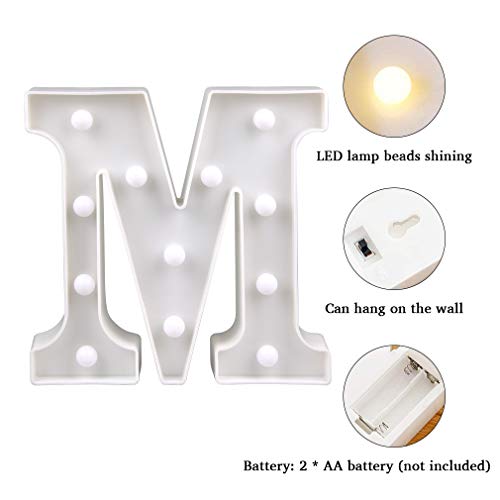 Image of Newly Upgrade Led Letters Numbers Lights Battery Powered,26 Alphabet & Arabic Numerals 0-9 Warm White Decorative Marquee Lamps with Remote Control for Switch Timer Dimmable for DIY Decor (Letter-M)