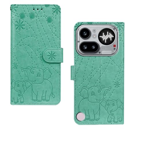 Image of amazon basics Nothing Phone 4A Pro 5G Flip Cover | Card Pockets Wallet & Stand | Flip Cover for Nothing Phone 4A Pro 5G (Green Elephant)
