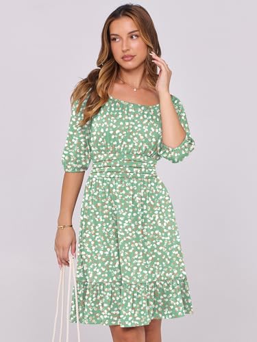 Image of ANRABESS Womens Lantern Short Sleeve Square Neck Casual Flowy Mini Dresses 2026 Holiday Summer Spring Beach Vacation Clothes