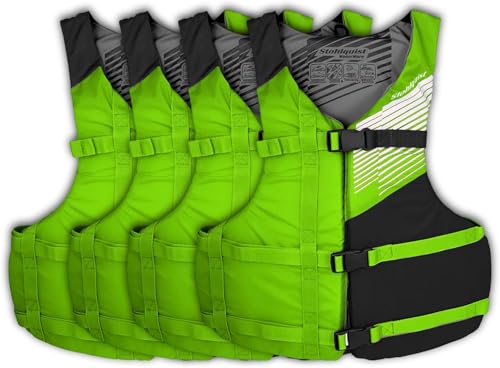 Image of Stohlquist Universal Fit Adult Life Jacket PFD (4 Pack) Coast Guard Approved, for Men and Women 90+ lbs, Lightweight Neoprene and Adjustable, Ideal for Boating, Kayaking & Water Sports