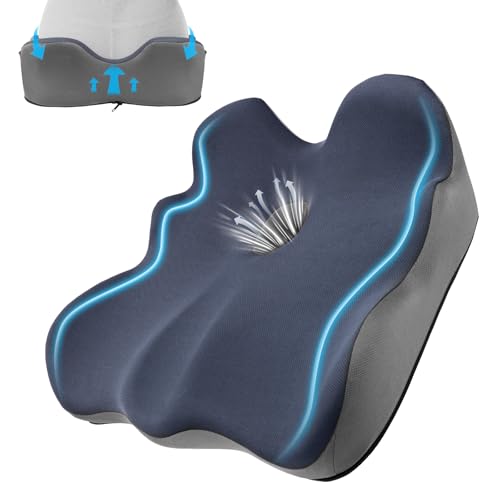 lefarfadet Seat Cushion, X-Large Memory Foam Office Chair Cushion, for Pressure Relief Sciatica & Pain Relief for Long Sitting Hours on Office/Home Chair, Car (Blue)