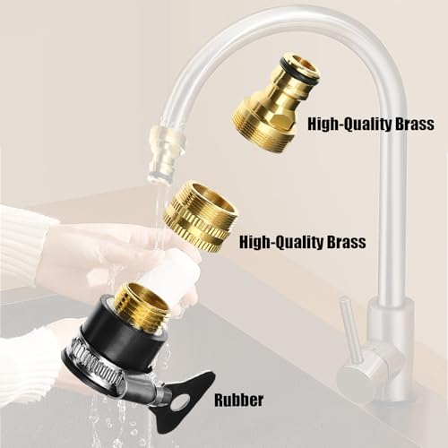 Image of 3-in-1 Brass Universal Tap Connector, Quick Connect Water Pipe Adapter, Pipe Connector for Tap 3 /4 and 1 /2 Inch, Durable and Versatile for Bathroom, Kitchen, Garden, Outdoor, Car Washing