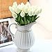 StillCool Artificial Flowers Tulip 12pc/Set Pu Stunning Holland Mini Tulip Real Touch Wedding Flower Artificial Flowers Latex Plants for Party Home Hotel Event Decoration (White)