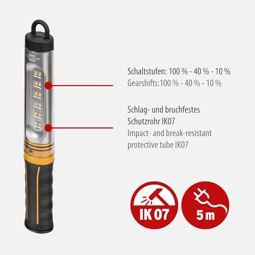 Brennenstuhl LED Arbeitsleuchte WL 550 (570lm, IP65, 6500K, 12x SMD-LEDs, LED Arbeitsleuchte mit 5m Kabel)