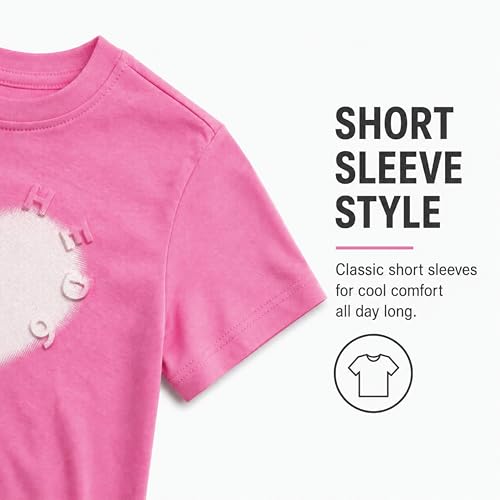Image of DKNY Girls Shirts - Lightweight Cotton Blend Short Sleeve Crewneck Graphic Tee Cute Tops - Casual Trendy Girls Summer Clothes