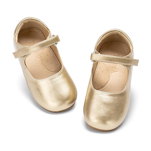 Tegeek Girls' Vintage Mary Jane Ballet Flats - Shiny Patent Leather Party Shoes, Tf515-moonlit Gold, 7 Wide Toddler