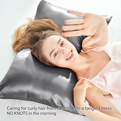 BEDELITE Satin Pillowcase with Zipper 4 Pack, Dark Grey Pillow Cases Queen Size, Super Soft and Cooling Similar to Silk Pillow Cases, Gift for Women Men(20x30 Inches)