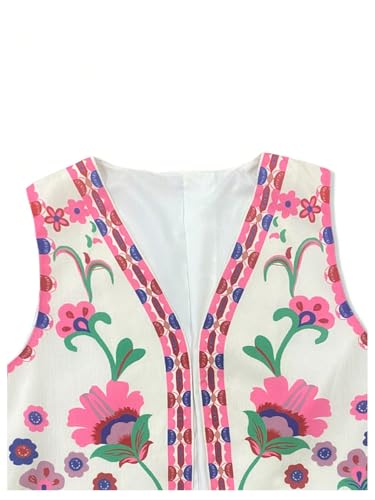 OYOANGLE Women's Floral Vest Top Boho Sleeveless Open Front Cardigan Waistcoat3