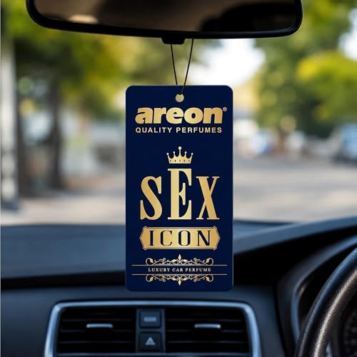 Image of AREON VIP Hanging Car Air Freshener Pack of 3 - Premium Car Perfume with Natural Fragrances, Stylish Hanging Cards Long Lasting Auto Air Freshener for Car, Home, Office & Vehicle Interior - SEX ICON