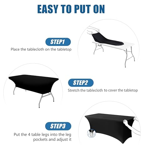 Lemict 6FT Black Table Cloth - 8 Pack Fitted Stretch Rectangle Spandex Tablecloth, Washable Table Cover for Party, Picnic, Wedding, Banquet, Birthday and Festival(30" x 72") by Lemict - Used condition - Image 2