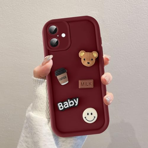 Coalbooliy Custodia per iPhone 17 6,3'', Cellulare Rosso Silicone Morbido Cute Cover per telefono Aesthetic Modello Orsetto di peluche 3D Disegni Protezione Fotocamera Antiurto Case, 04