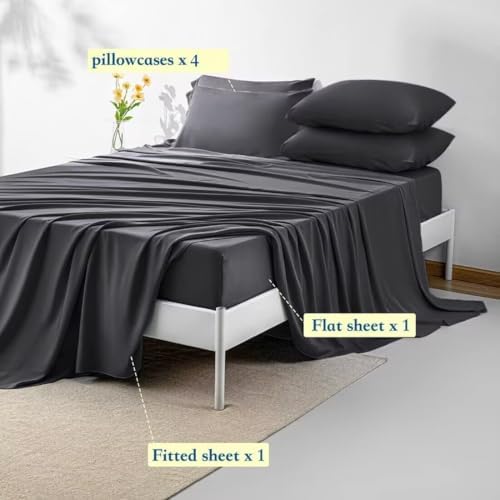 SONORO KATE Luxury Queen Bed Sheets - 1800 Thread Count Ultra-Soft Microfiber, Wrinkle-Free, Breathable & Deep Pocket Design for a (Dark Grey-4,Queen) - Thumbnail 2
