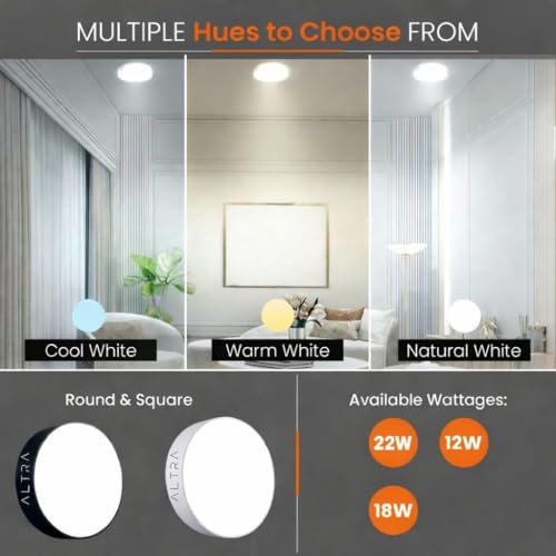 Image of 12W Rimless LED Surface Panel Light | Wide Voltage Operation | Natural White | Polycarbonate Body | Black Finish | for Living Room, Office, Showroom Roof - Pack of 6