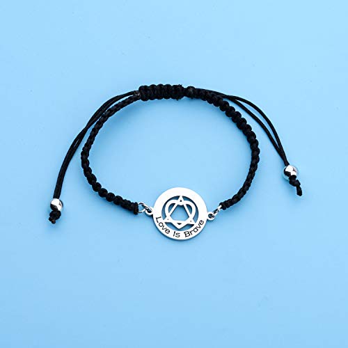 BEKECH Adoption Bracelet Love is Brave Intertwined Heart and Triangle Adoption Symbol Charm Braided Bracelet for Stepmom 5