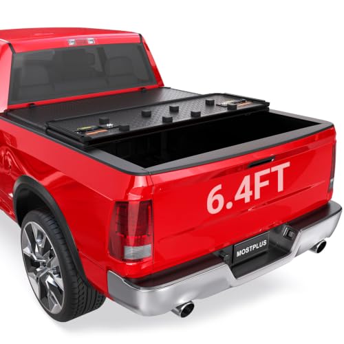 Image of MOSTPLUS Hard Tri-FOLD Truck Bed Tonneau Cover Compatible for 2002-2025 Dodge Ram 1500 Inclu. Classic & New Body /2003-2023 Ram 2500 3500 Fleetside (w /o Ram Box) (6.5 FT Bed) On Top-76.3 Inch