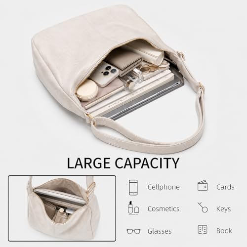 Image of Slouchy Shoulder Bag for Women, Foldable Crossbody Hobo Purse in PU Leather | Adjustable strap, polycotton lining, five organized pockets, fits up to a 12.9-inch tablet