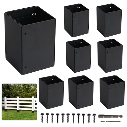 Riyhch Adjustable Post Protector Protects Wooden postbox(4x4 & 6x6) Decks and Fences Post Base from Lawnmower and Rain Damage Aquare 201 Stainless Stee(Range 3.3-6)(Black - 8 PCS)