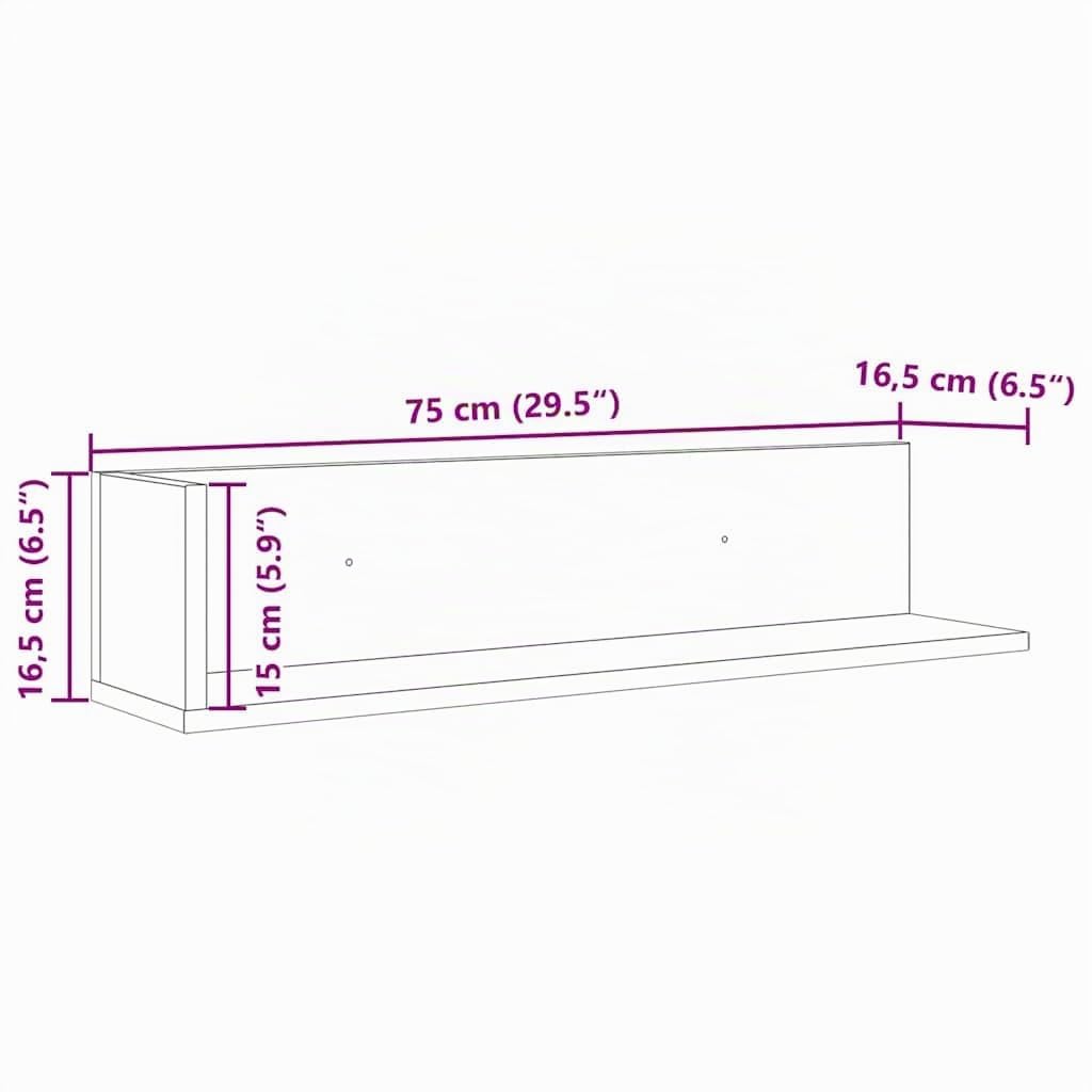 vidaXL Mensole a Muro 2pz Grigio Cemento 75x16,5x16,5 cm in Truciolato