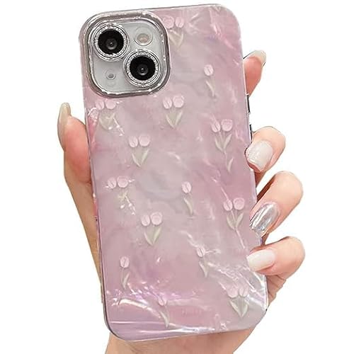 mobistyle Back Cover Case for iPhone 15 | Camera Lens Protection | Tulip Flower Print Design for Women Teen Girls (Polycarbonate | TPU), Pink