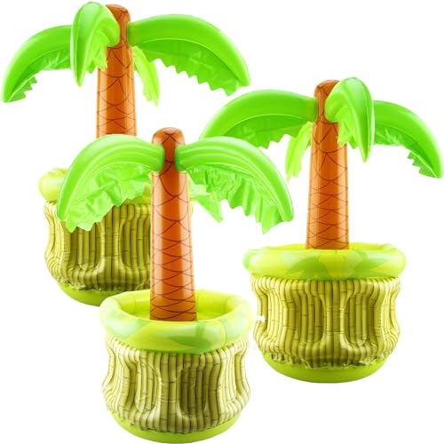 Cotiny 3 Pack 27 Inch Large Inflatable Palm Tree Cooler Giant Blow up Inflatable Palm Tree Drink...