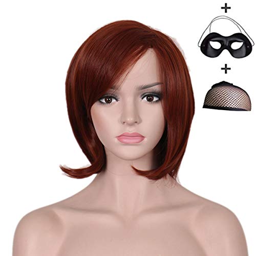 TSNOMORE Helen Parr Cosplay Wig for women, Anime Dark red Short Straight Synthetic Wigs, Halloween Costume Party Cosplay Wig (Helen Parr)