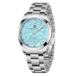 BENYAR Men’s Watch Automatic Movement Stainless Steel Strap 50M Waterproof Luminous with Calendar Display Casual Business Men’s Sport Watch