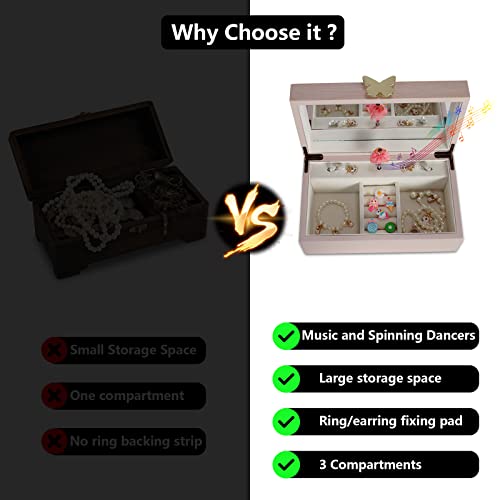 Timlog Girls Jewelry Box 2 Ballerina Washed Pink Music Jewelry Box With Butterfly (Pink, Butterfly) #TOP2