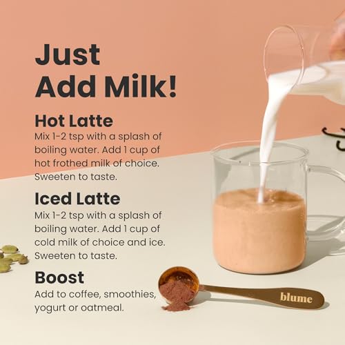 Image of Blume Superfoods Latte - Vanilla Chai Blend with Black Tea, Cardamon, Cinnamon, Low-Caffeine, Low-Sugar, Organic, Keto Friendly, Vegan, Mushroom Blend- 25 Servings