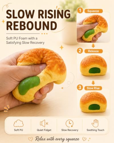 Filled Puff Realistic Cream Puff Squeeze Set Soft PU Slow Rising Stress Relief Desk Decor for Adults Office Home Sensory Fidget Aid Anxiety Fake Food Mashed Skin Moldable Shapeable Filled Puff - Image 4