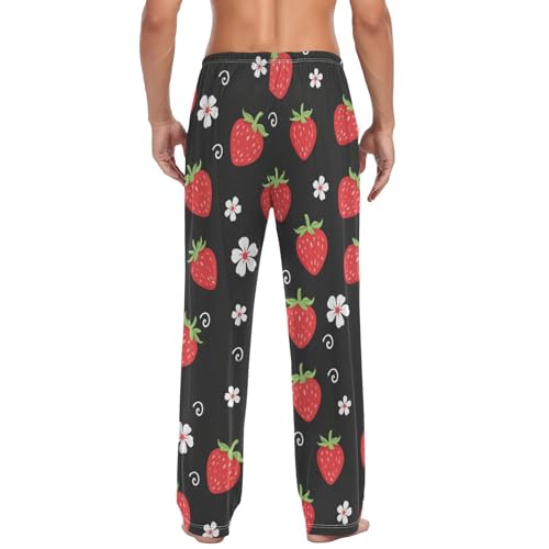 Strawberries Flower Pajama Pants Cute Cartoon Fruits Men's Pajama Bottoms Lounge Sleepwear PJs Lightweight Sleep Pants S2
