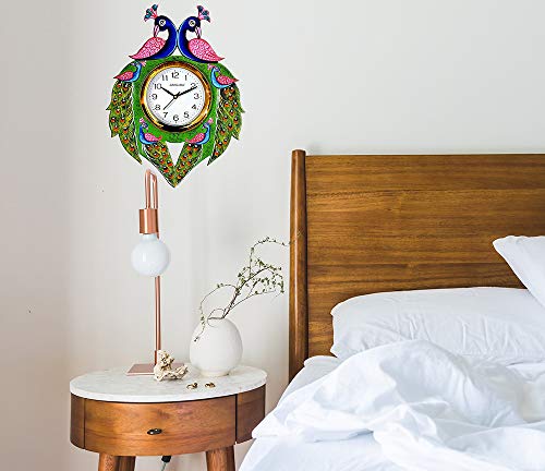 Image of Wooden Round Peacock Vintage Analog Wall Clock for Home Decor Decorative Clock for Living Room Study & Bedroom