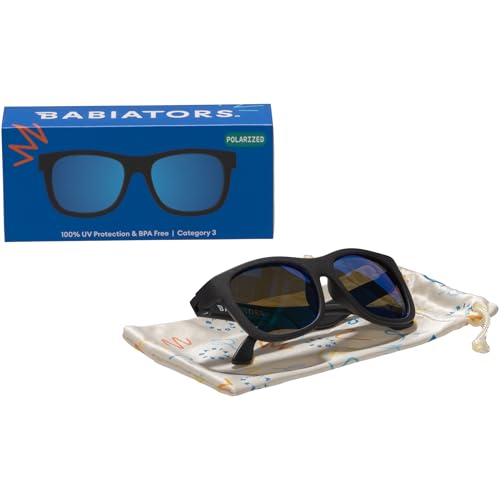Image of Babiators Kids Sunglasses With Polarized UV400 Lens for 3-5 Years Kid, 100% UVA + UVB Sun Protection | Non-Breakable Flexible Rubber Frame, Shatter and Impact Resistant, BPA Free | Navigators - Black