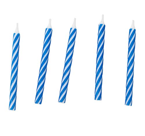 Jacent Classic Striped Spiral Birthday Candles Party Supplies, 24 Count Per Pack, 1-Pack Blue - Thumbnail 2