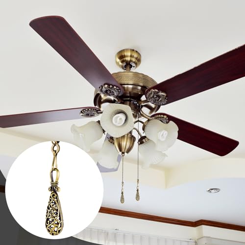 Image of Yaomiao 4 Pieces Ceiling Fan Pull Chain Vintage Hollow Fan Danglers Coppery Color Light Pull Extension 13 Inch Lamp Pulls Extender with Ball Connector Chain for Decoration(Brass)
