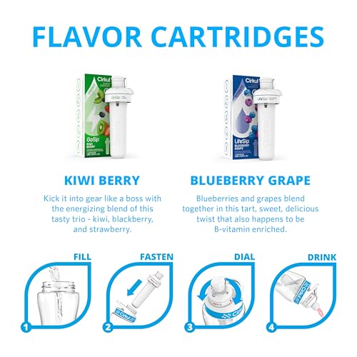Cirkul 32oz. Matte Black Stainless Steel Water Bottle Starter Kit with Black Lid and 2 Flavor Cartridges (1 LifeSip Blueberry Grape, 1 GoSip Kiwi Berry) Zero Calories and No Sugar - Thumbnail 4