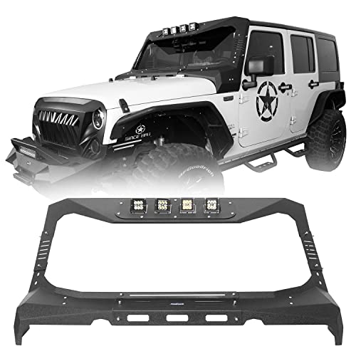 u-Box Wrangler Windshield Frame Cover Roof Sun Visor Cowl Body Armor w/ 4X LED Lights Compatible with Jeep Wrangler JK & Wrangler Unlimited 2007-2018