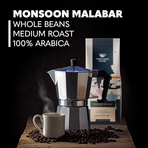 Image of THIRD WAVE COFFEE Monsoon Malabar Arabica Coffee, Medium Dark Roast, Fine Grind for Moka Pot, 250Gm