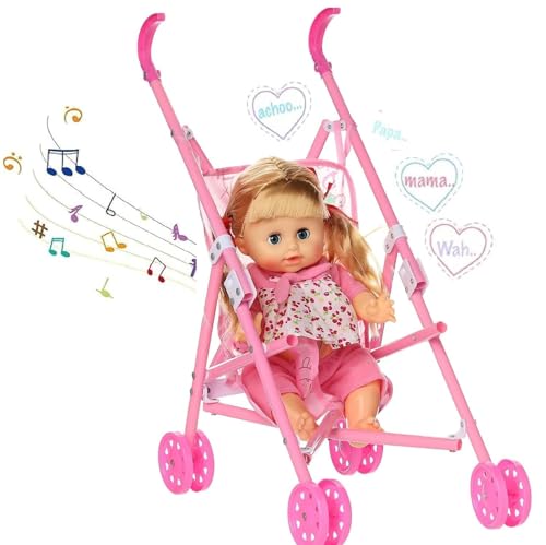 Image of DUNGRANI ENTERPRISE Upgrade 16 Inch Baby Doll Stroller Toy for Kids Big Size Baby Doll Fun Vehicle Play Set for Babies Infants Toddlers Girls Kids (Pink)
