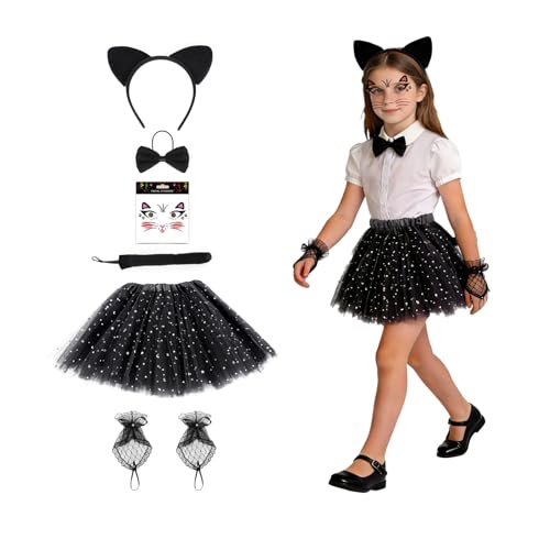 Kinwers Costume Gatto Bambina, 6 Pezzi Vestito Gattina Per Carnevale