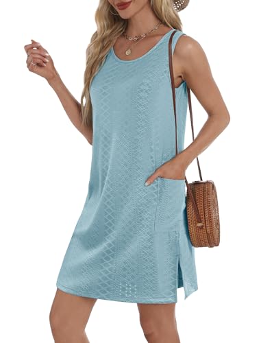Image of BKRIVE Coverup Summer Dresses for Women 2026 Eyelet Casual Loose Sleeveless Sundresses Tank Dresses with Pockets
