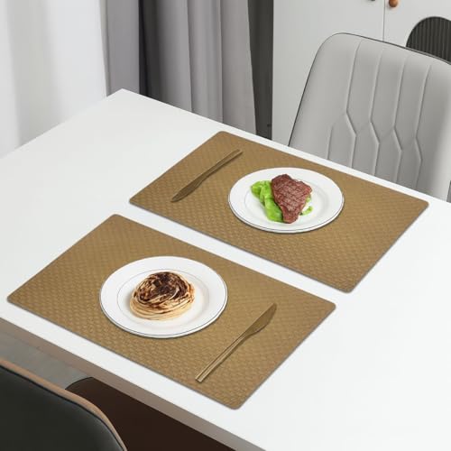 Image of Amazon Brand - Umi PVC Vinyl Foam Design Placemat STPG127 | Heat Resistant, Wipe Clean, Anti-Skid Table Mats for Dining Table, Kitchen & Home Decor (30x45 CM Brown Set of 2)