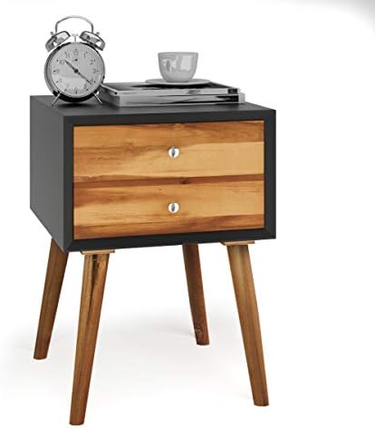VidaXL Nachttisch Aus Akazien-Massivholz – Mit 2 Schubladen, 40x33x46 Cm, Moderne Nachtkommode Fürs Schlafzimmer