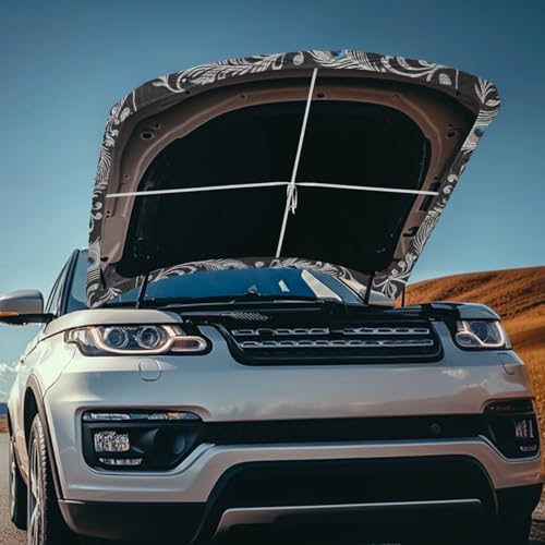 Image of Retro Peacock Moon Car Hood Cover, Nordic Style Classical Peacock Feather Elastic Auto Hood Protector Stretchable, Stars Moon Car Bonnet All-Season Protection Black