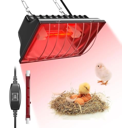 GlowUp Lampa grzewcza dla piskląt, 275 W, ściemniana płyta grzewcza, ogrzewacz lampy, z regulowanym łańcuchem wiszącym, wodoszczelna, ogrzewanie dla kur, kaczek, szczeniaków, zwierząt gospodarskich